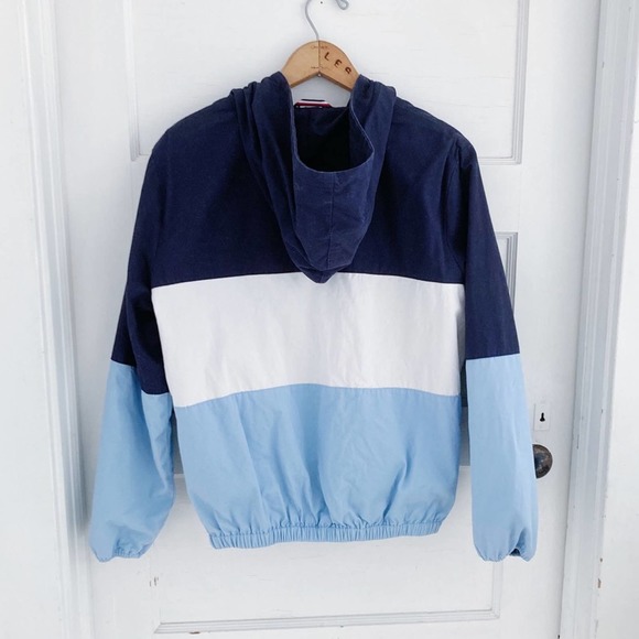 Vintage Navy Blue and Light Blue Color Block Cotton Zip Up Jacket with Hood - Picture 2 of 11